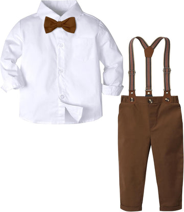 Toddler Boy Suit Baby Dress Outfit, Suspender & Bow Tie