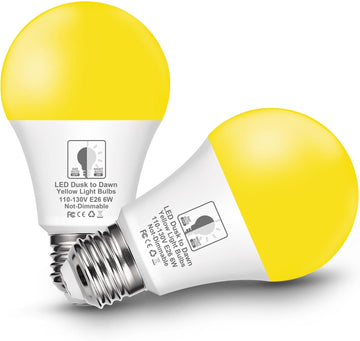 Dusk to Dawn LED Yellow Bug Light Bulb Outdoor, 6W(40W Equivalent)
