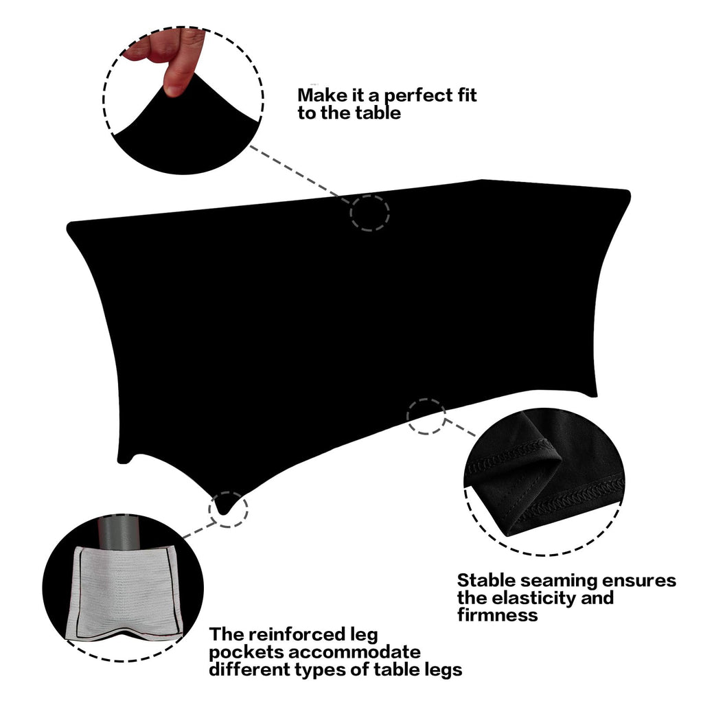 2 Pack 8FT Black Table Cloth for Rectangular Spandex Table Cover