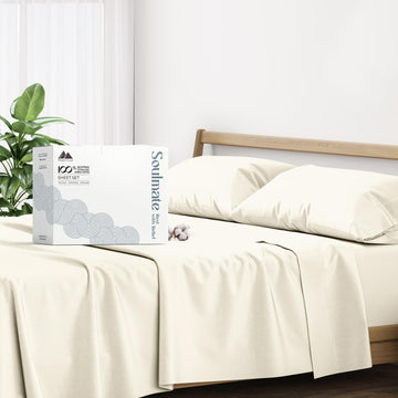 100% Egyptian Cotton Twin XL Sheet Set - 500 Series Soulmate Collection Cotton Sheets Twin XL Size (3 PC, Ivory)