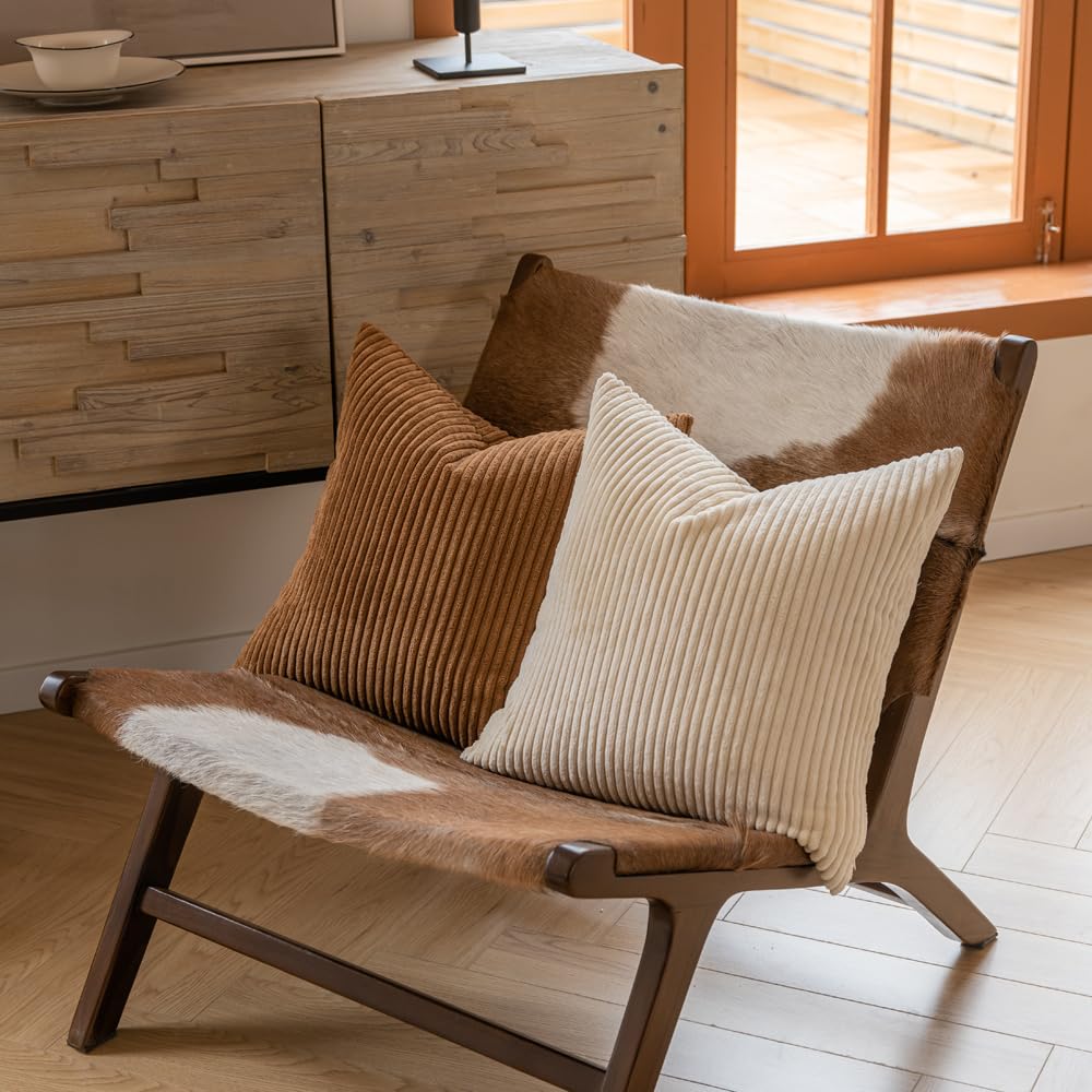 Decorative Corduroy Throw Pillow Covers 20x20 Inch Neutral Brown
