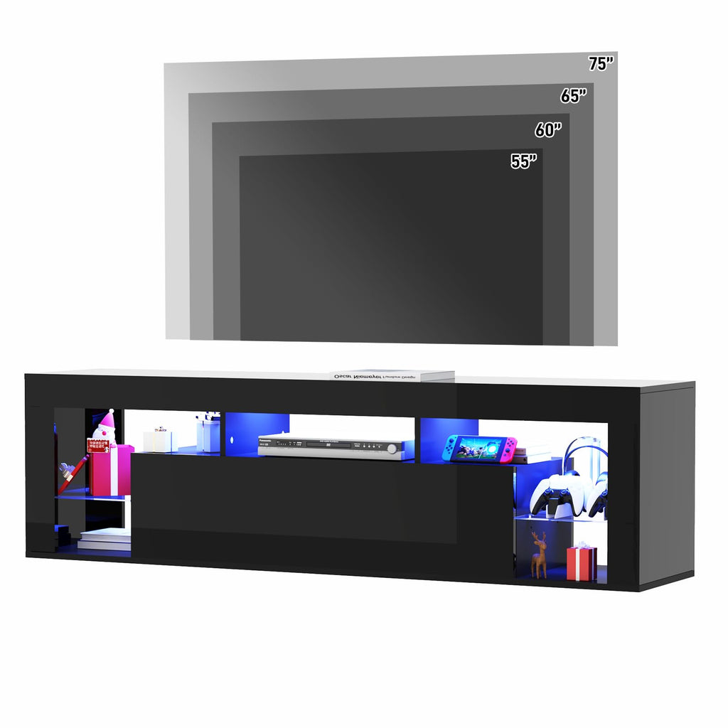 63" Floating High Gloss LED for 75" TVs, Wall-Mounted Entertainment Center, Modern Media Console with Open Adjustable