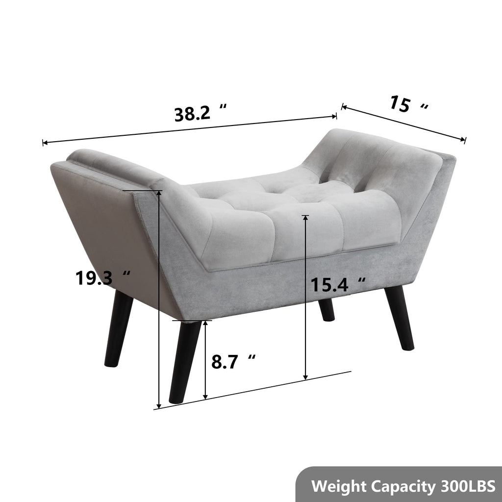 Upholstered Tufted Small Cute Bench Ottoman Foyer Bathroom Vanity Bedroom (One Seater, Velvet Grey)