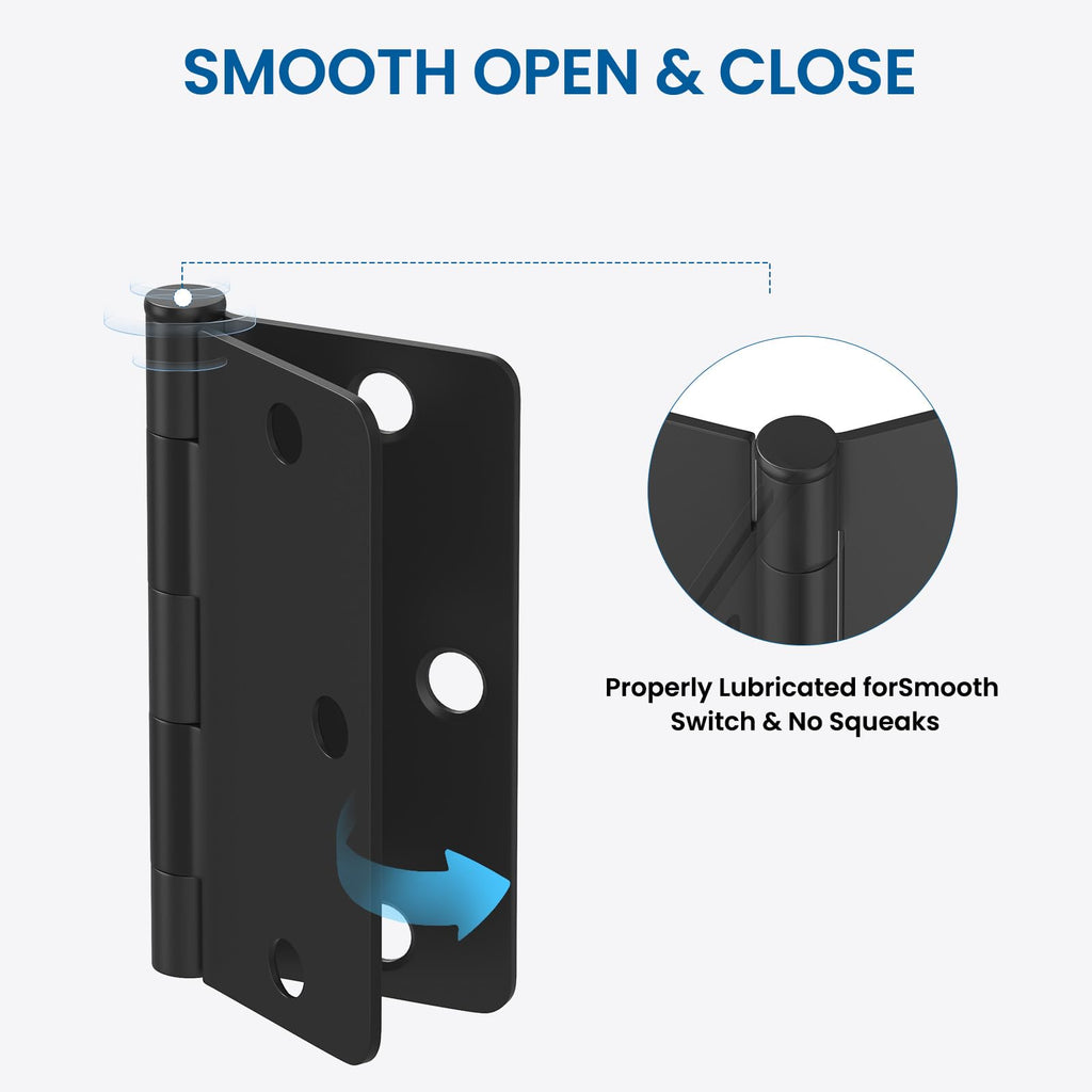 30 Pack Matte Black Door Hinge 3.5 x 3.5 inch with 1/4 Radius, Black 3 1/2 Interior Door Hinges, 3 1⁄2"x 3 1⁄2"