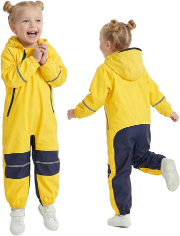 Kids Toddler Rain Suit Waterproof Coverall, Hooded Full-Body Raincoat For Outdoor Play