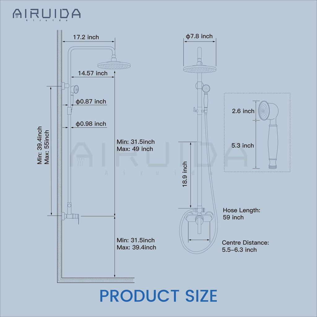 Antique Brass Exposed Shower System with Handheld Spray