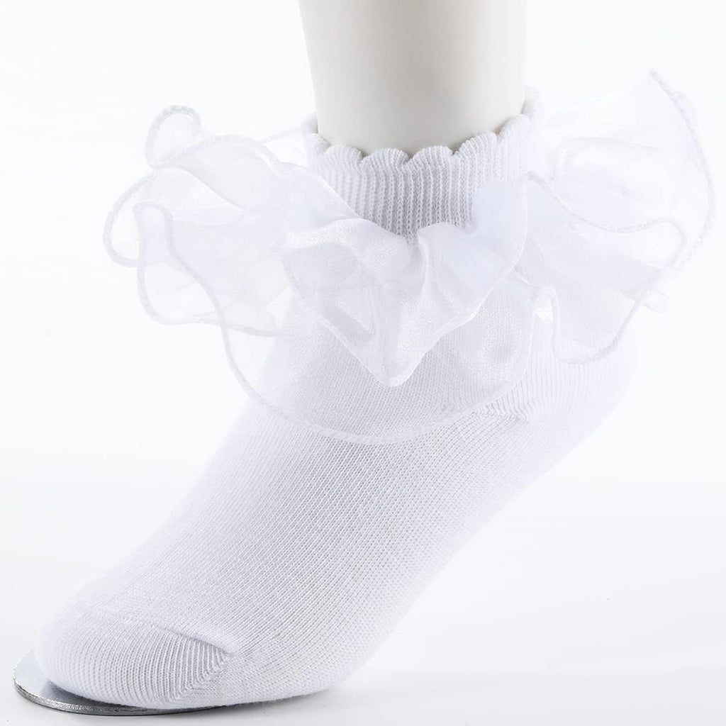 Big Girls Lace Socks Shimmering Cute Ruffle Comfortable Frilly Dress Ankle Socks 3 Pairs