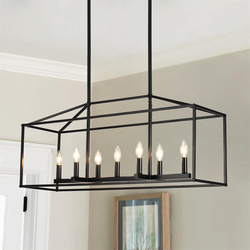 38'' Black Dining Room Light Fixture, 7-Light Rectangle Chandelier, Modern Farmhouse Island Lights, Large