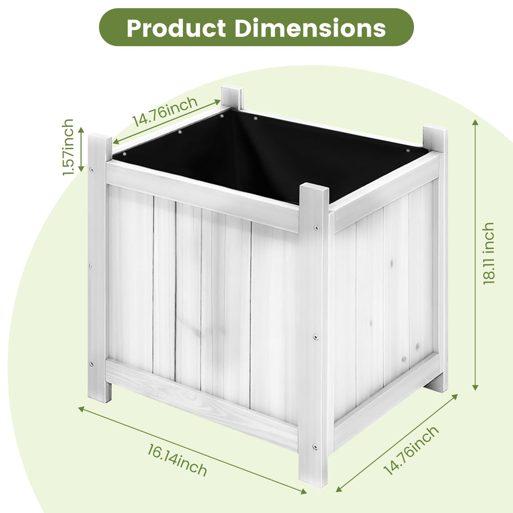 2-Pack 16" White Fir Wood Square Planter Boxes with Drainage Holes