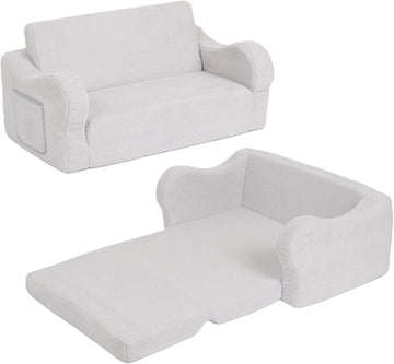 Extra Wide Kids Couch, Foldable Kids Sofa Chair, Grey