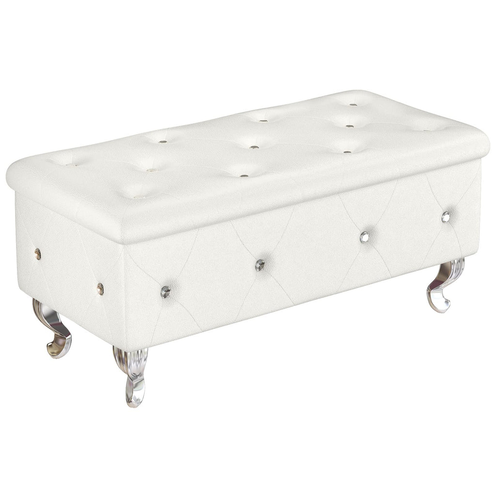 37.4 Inch Storage Ottoman Bench, Luxury Button Tufted Storage Bench with Safety Hinge, Upholstered Ottoman Footrest