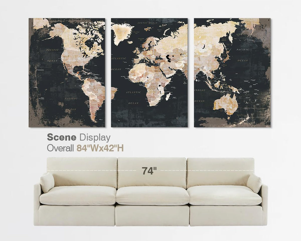 Black Wall Decor for Mens Bedroom Office Living Room World Maps for Wall