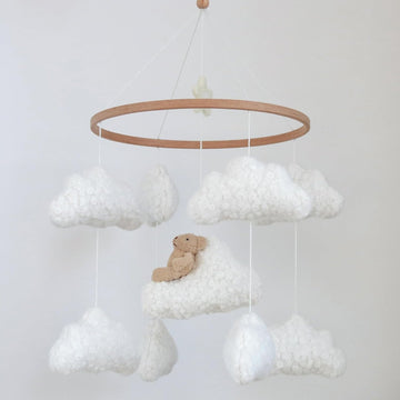 Soft Cloud & Bear Baby Mobile for Crib | Neutral Nursery Mobiles for Baby Crib Mobile for Girls & Boys | Wooden