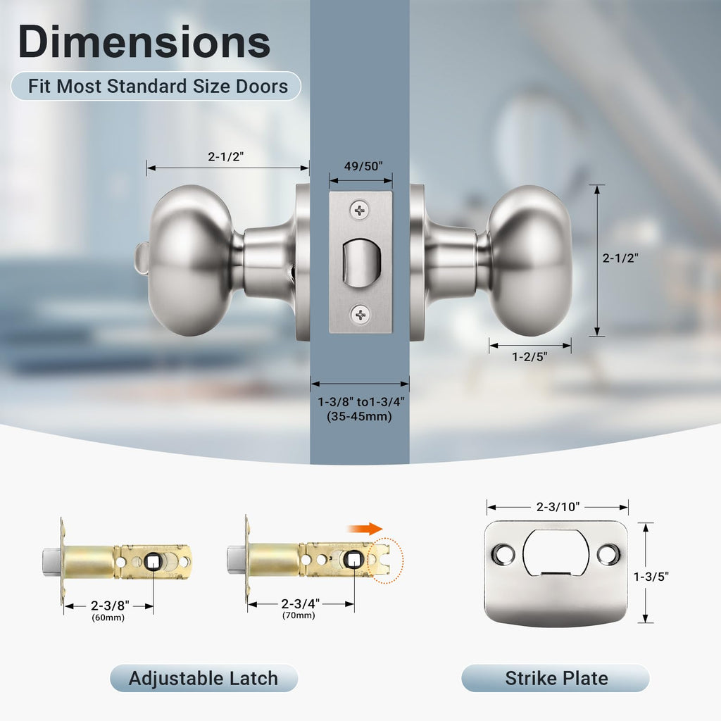 6 Pack Brushed Nickel Door Knob with Lock and Key, Egg Shaped Oval Door Knob Keyed Alike Doorknob /Bathroom/Office