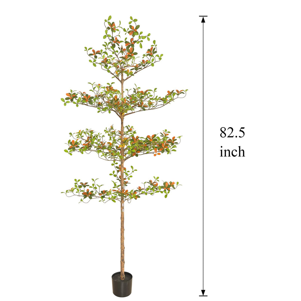 Black Olive Tree with Green and Red Leaf, 7FT Tall Faux Shady Lady Tree with Potted, Fake Olive Tree Decor Indoor