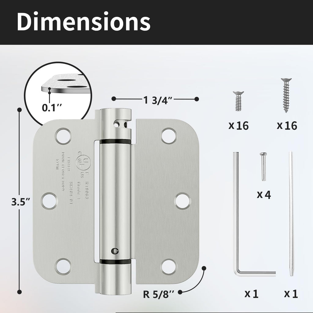 2 Pack Self Closing Door Hinges 3.5 Inch, Spring Hinges Self Closing