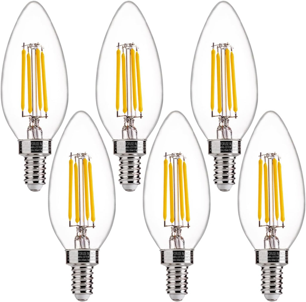 60W Equivalent LED Chandelier Light Bulbs, Dimmable LED B11 E12 Candelabra Base Bulbs, 3500K Natural White, 550LM, 6