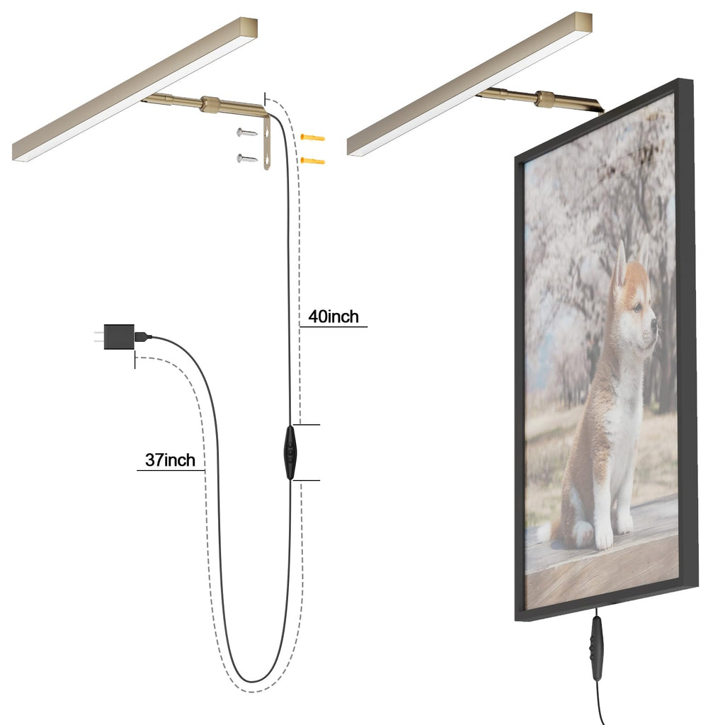 24" LED Picture Light Plug in, 9W Antique Brass Art Light