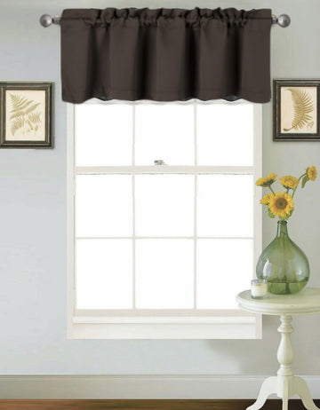 Rod Pocket Sraight Thermal Blackout Window Tier Short Valance 54" Wide x 18" Long (2, TVLO Brown)