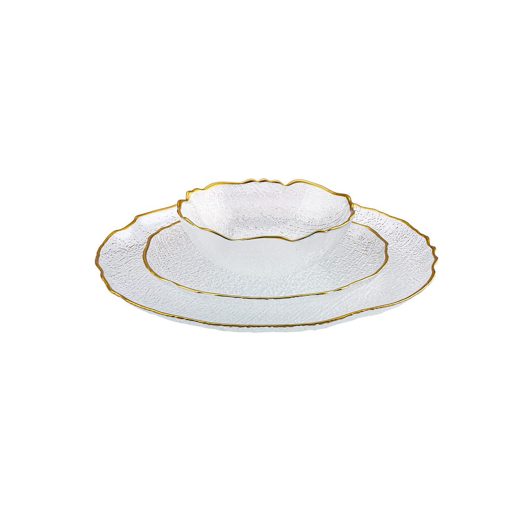 Milanda Gold Glass Dinnerware Set for 4 People, 12 Pieces, Transparent Gold