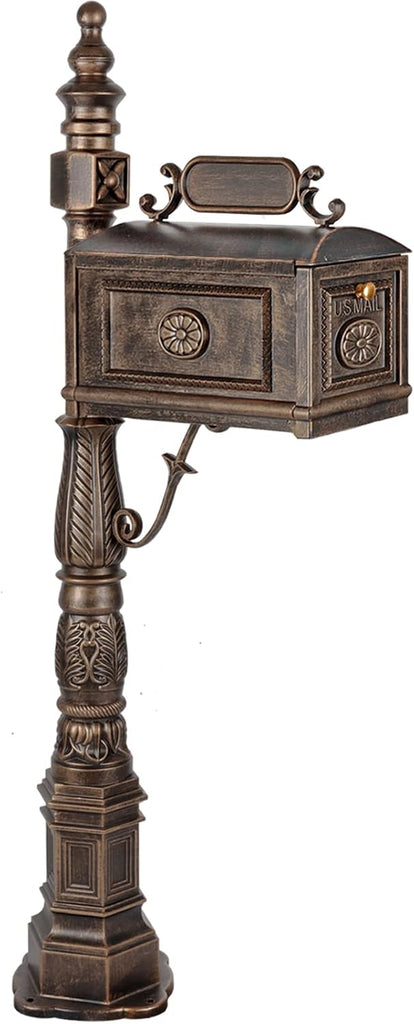 Barcelona Decorative Post Mailbox Combination Stratford Heavy Duty Postal Mail Box Cast Aluminum(Bronze)