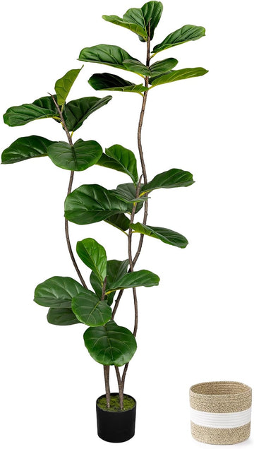 Artificial Fiddle Leaf Fig Tree 5FT with Cotton Basket