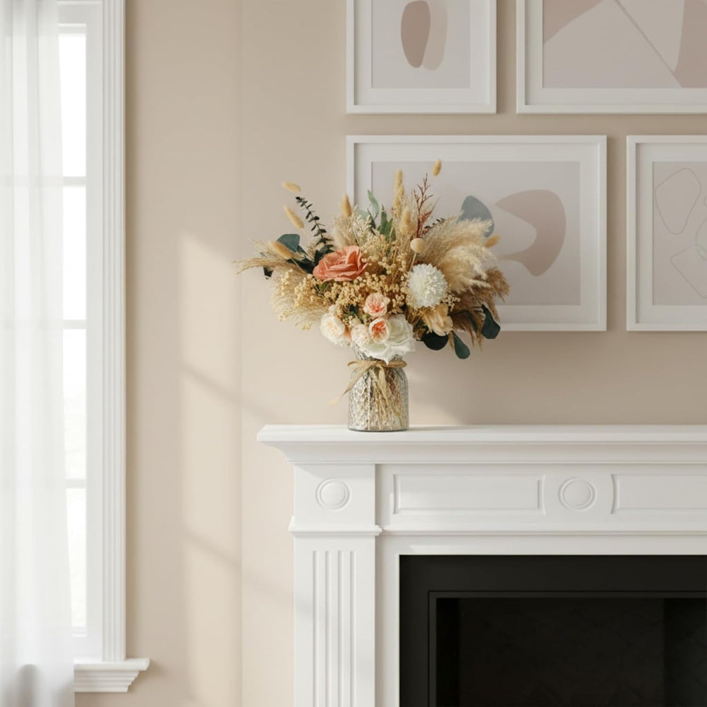 Luxury Floral Arrangement with Vase - Pampas Grass & Artificial Flowers - Set of 100