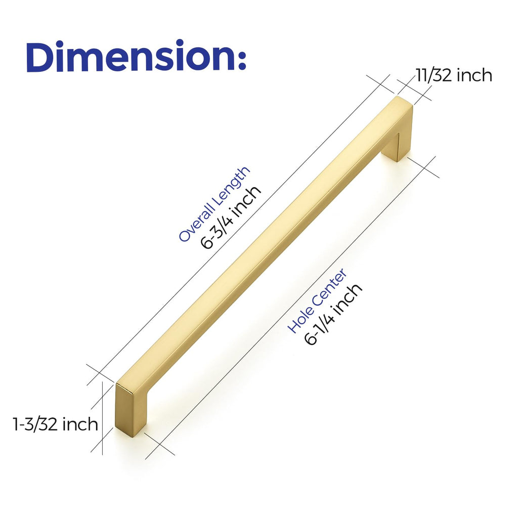 Brushed Gold Cabinet Handles Solid Cabinet Pulls 6-1/4 Inch 15 Pack