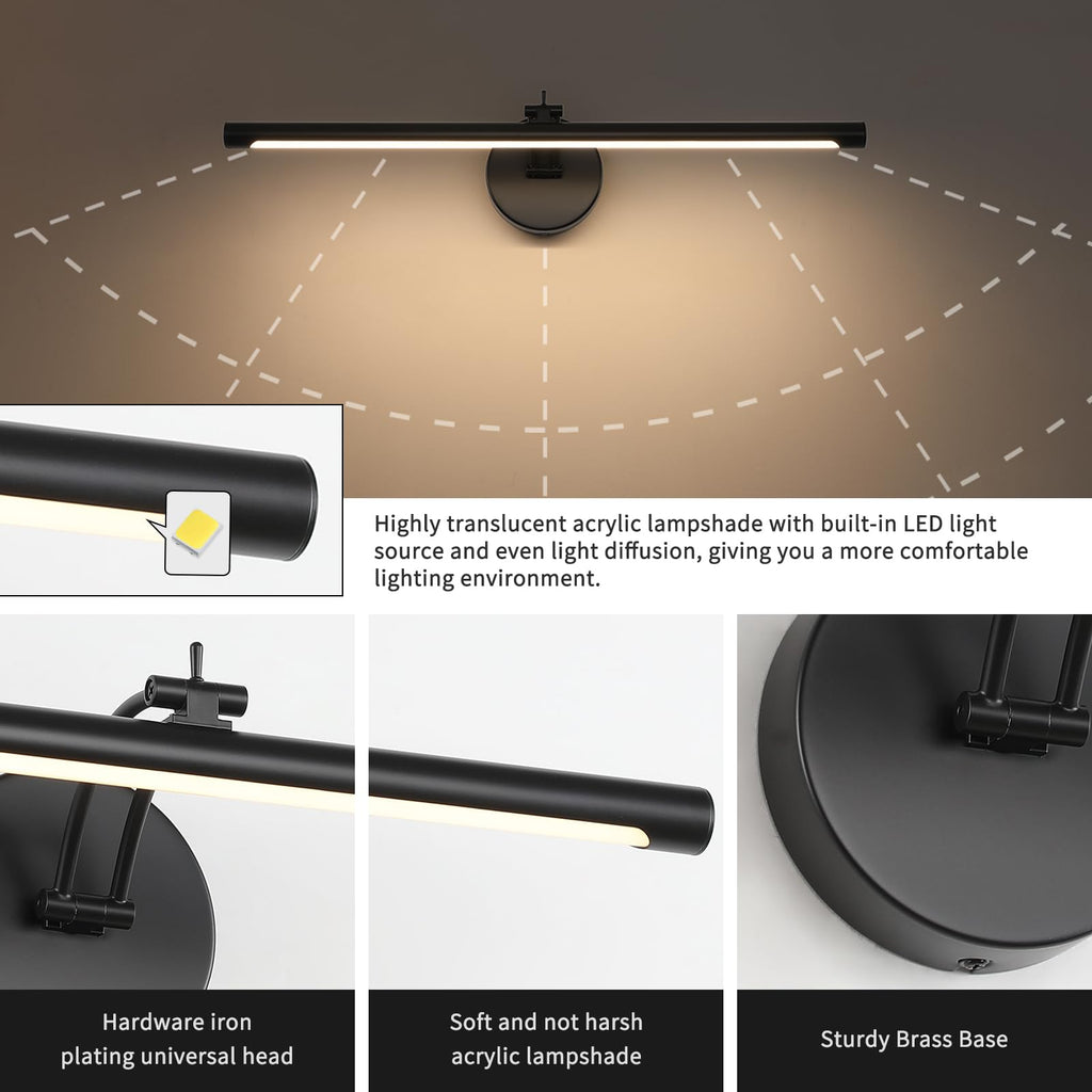 Picture Light Dimmable Hard Wired 23.62 Inch Adjustable Swing Arm Black Wall Lights for Pictures Led Display Light