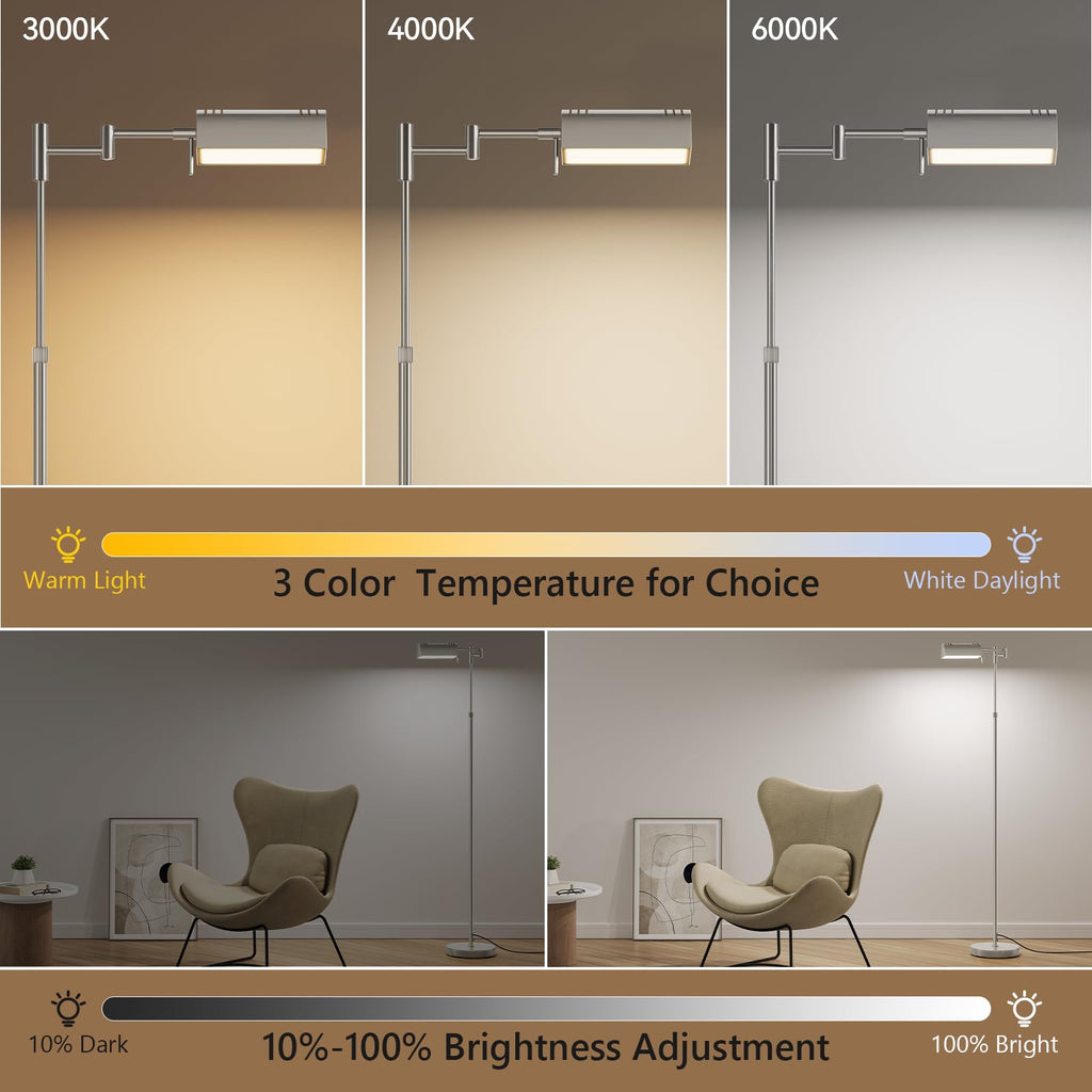 Dimmable LED Pharmacy Floor Lamps, 16W/1500LM Bright Reading Lamp