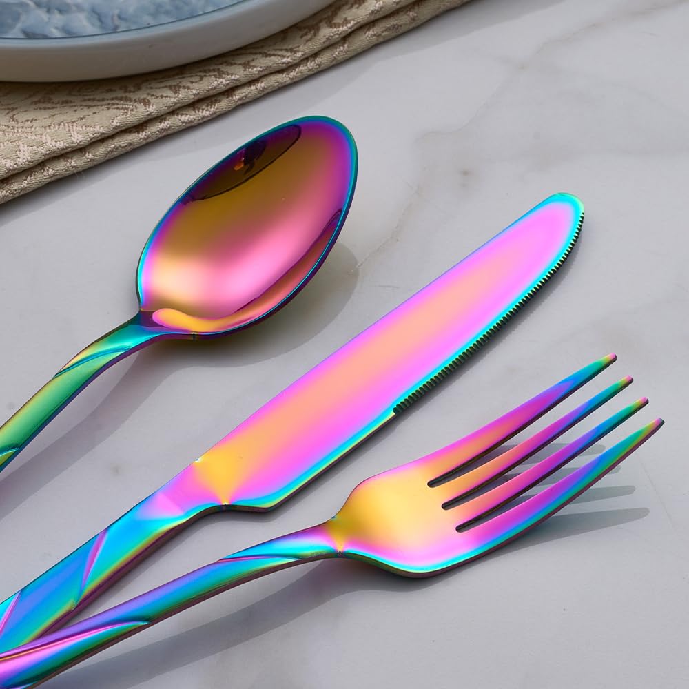 Rainbow Silverware Set, 30-Piece Stainless Steel, Service for 6