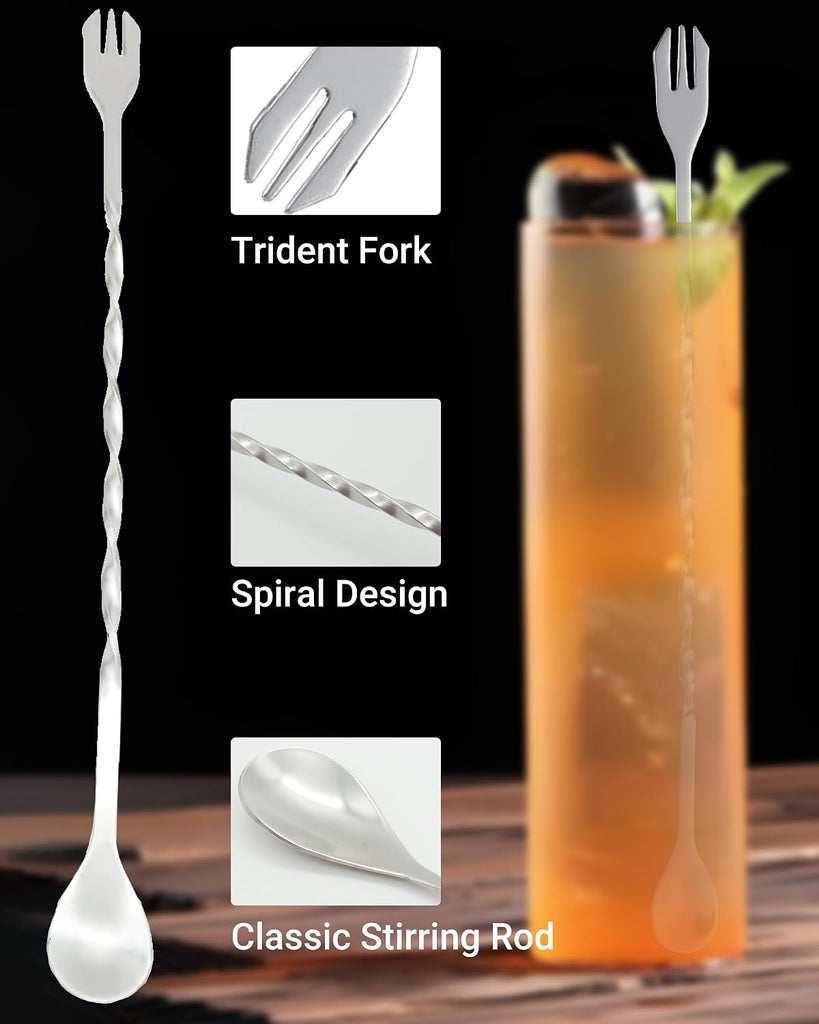8"Stainless Steel Muddler, 10"Mixing Spoon & Jigger for Cocktails - Set of 3