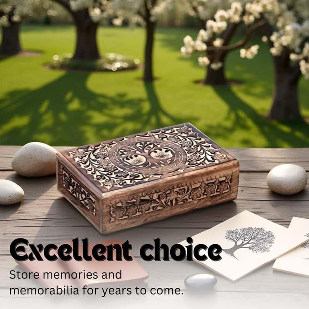 Wooden Jewelery Box Decorative Box with Life of Tree Carving - Antique Design for Sister Birthday Gifts, Jewelry