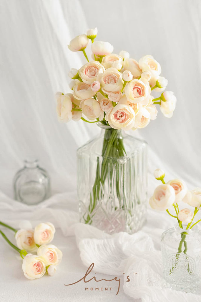 Fake Flowers Artificial Flower Faux Silk Ranunculus Peach