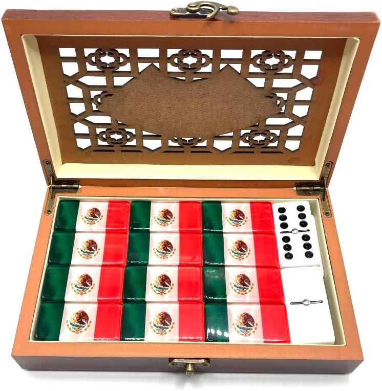 Mexico flag Dominoes Premium Edition Mexican Dominoes Set Deluxe - Double Six Domino Adult Tiles with Mexican Flag