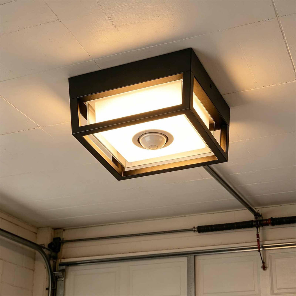 Outdoor Ceiling Light with Motion Sensor, IP65 Waterproof 6.3 inch Porch Lights Outdoor, 20W 3000K LED Square