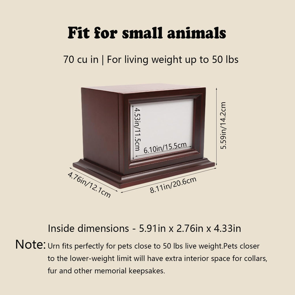 Wooden Pet Memorial Keepsake Urns for Small/Medium Dogs & Cats (Small), Photo Box Pet Cremation Urn, Cremation Urns