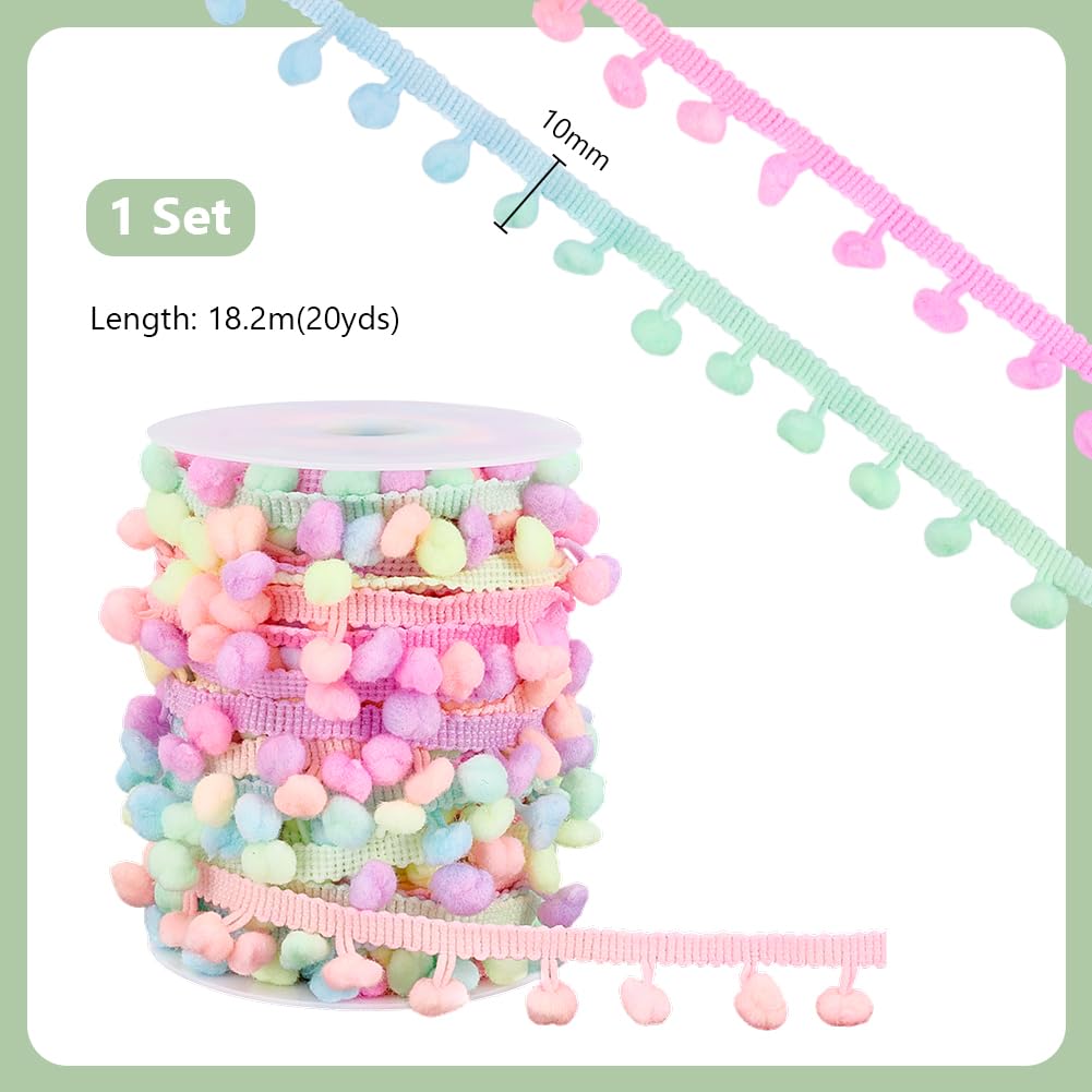 Pom Poms Trim 0.4" Ball Fringe Ribbon Rainbow Color Pom Poms Tassel Trim Fringe Tassel Lace for Christmas - 20 Yards
