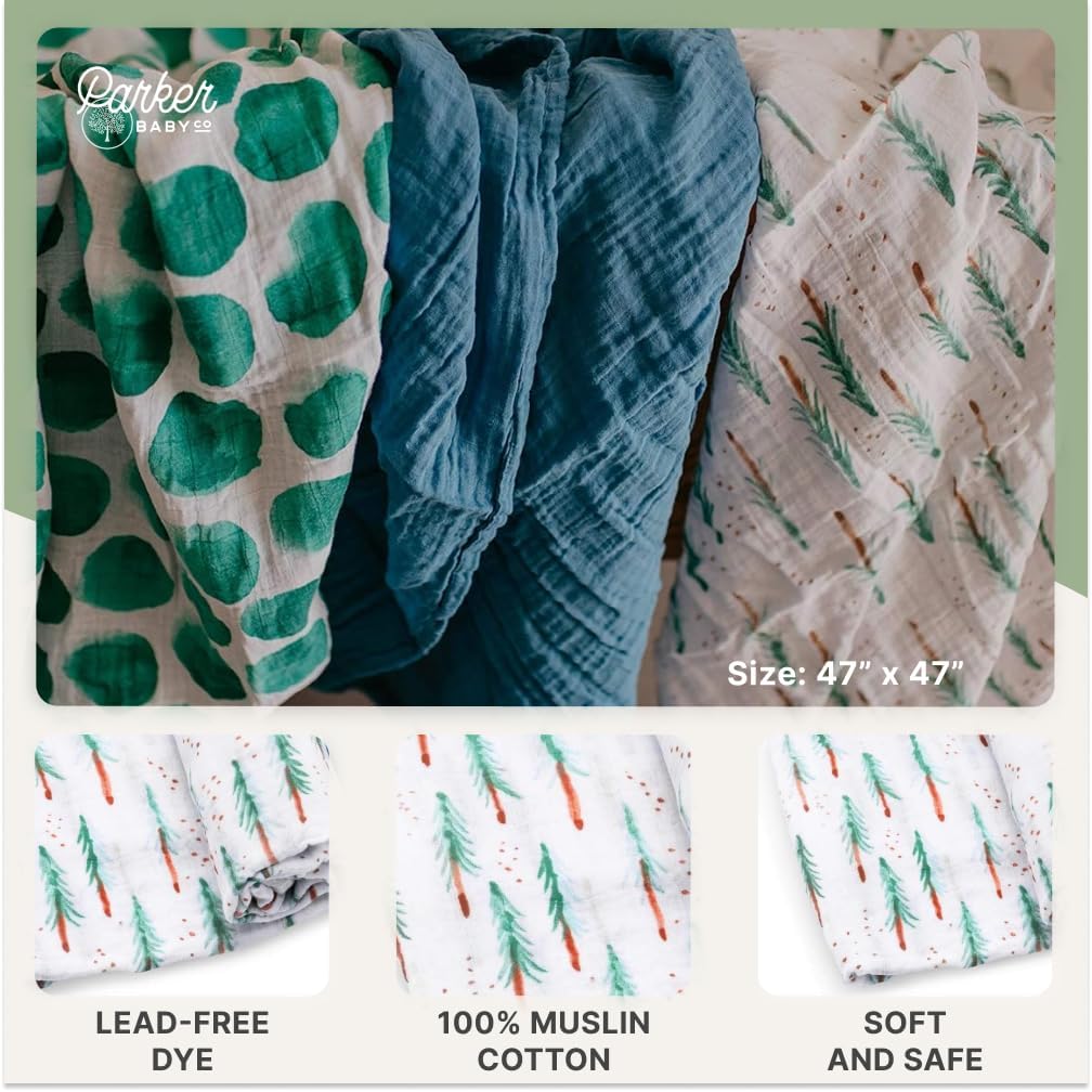 Soft Muslin Baby Swaddle Blankets, 3 Pack - Timber Set