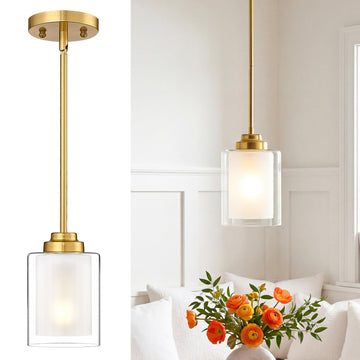 6" Brushed Gold Pendant Lights Kitchen Island, Dual Glass Shade