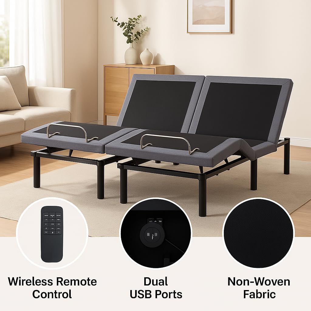 Idealbase Split King Adjustable Bed Base with Massage