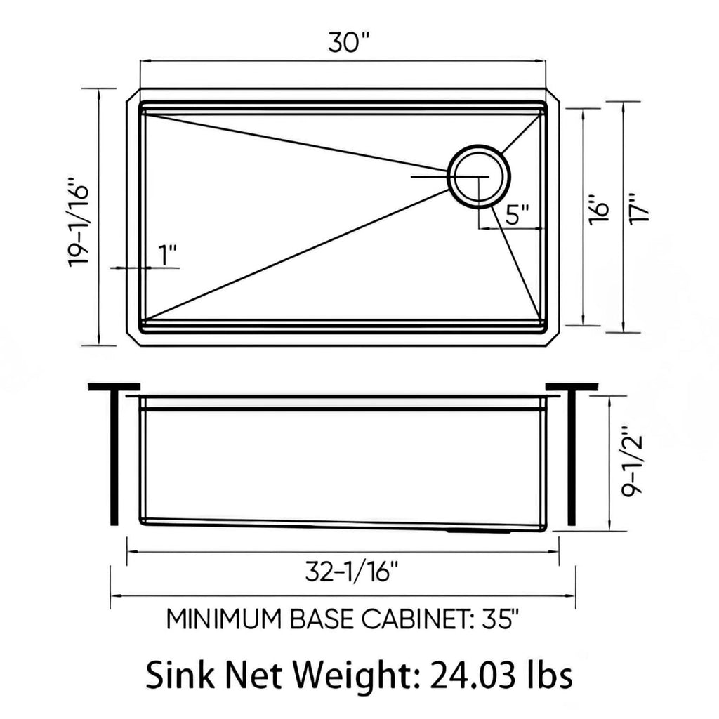 32" x 19" x 10" Undermount Single Bowl Workstation Kitchen Sink with 16 Gauge 304 Stainless Steel Satin