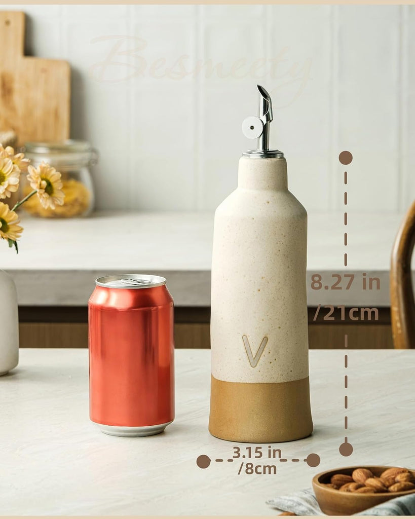 18oz Olive Oil Dispenser Bottle, Ceramic Oil and Vinegar Dispenser Set with Automatic Stainless Steel Pourer