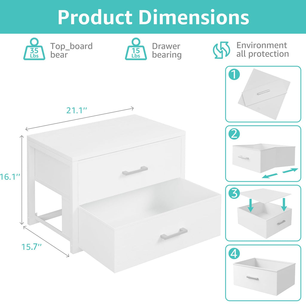 Stackable Storage Drawers Closet Organizers and Storage Fabric White 2 Drawer Dresser 2 Packs Modern