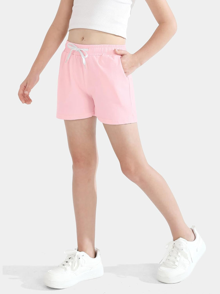 5 Pack Girls Athletic Shorts Active Performance Shorts Kids Summer Sports Running Yoga Short with Drawstring