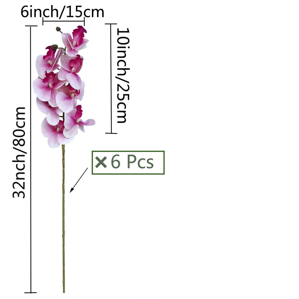 6 Pcs Artificial Orchid Flowers Artificial Phalaenopsis Flowers 32 Inch Stem Plants Wedding Decoration (White Flower