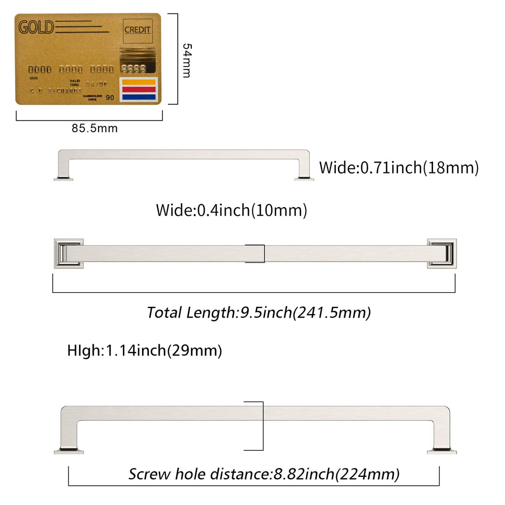 10 Pack Brushed Satin Nickel Cabinet Pulls 8.8 Inch(224MM) Hole Centers Kitchen Cabinet Handles Cabinet Hardware