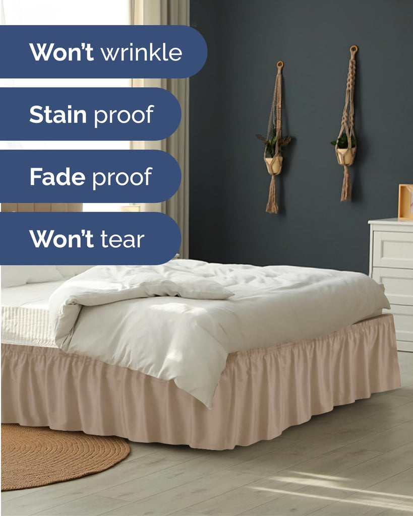 CGK Wrap Around Dust Ruffle Bed Skirt - King Size, 21" Inch, Cream