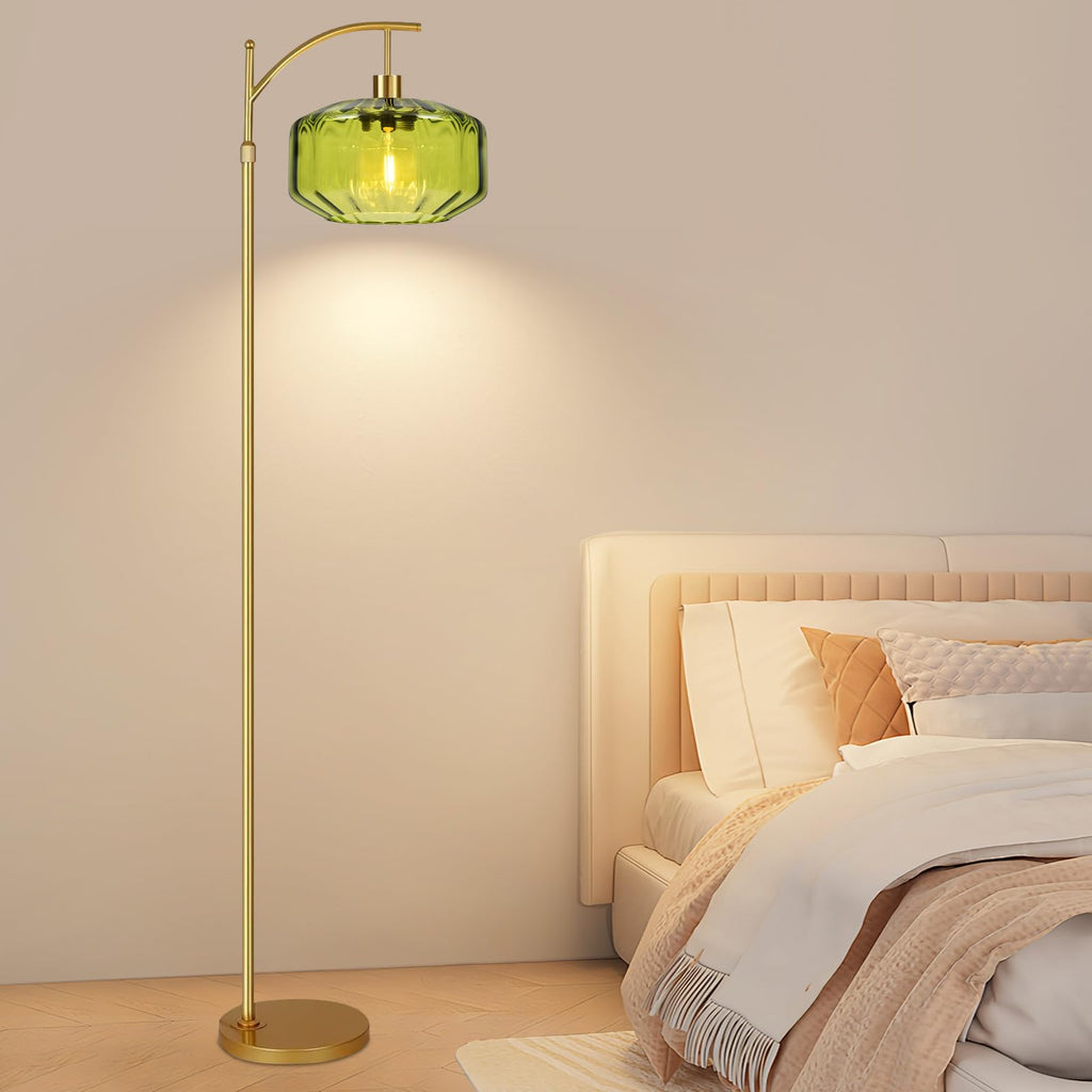 Gold Floor Lamps Vintage Floor Lamp with Remote Control & Green Glass Lampshape, Dimmable Floor Lamp Mid Century