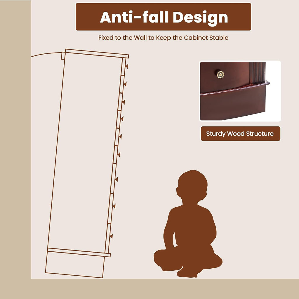 8 Drawers Jewelry Armoire, Standing Jewelry Box with Top Flip Makeup Mirror, Wood Jewelry Cabinet with Side Swing